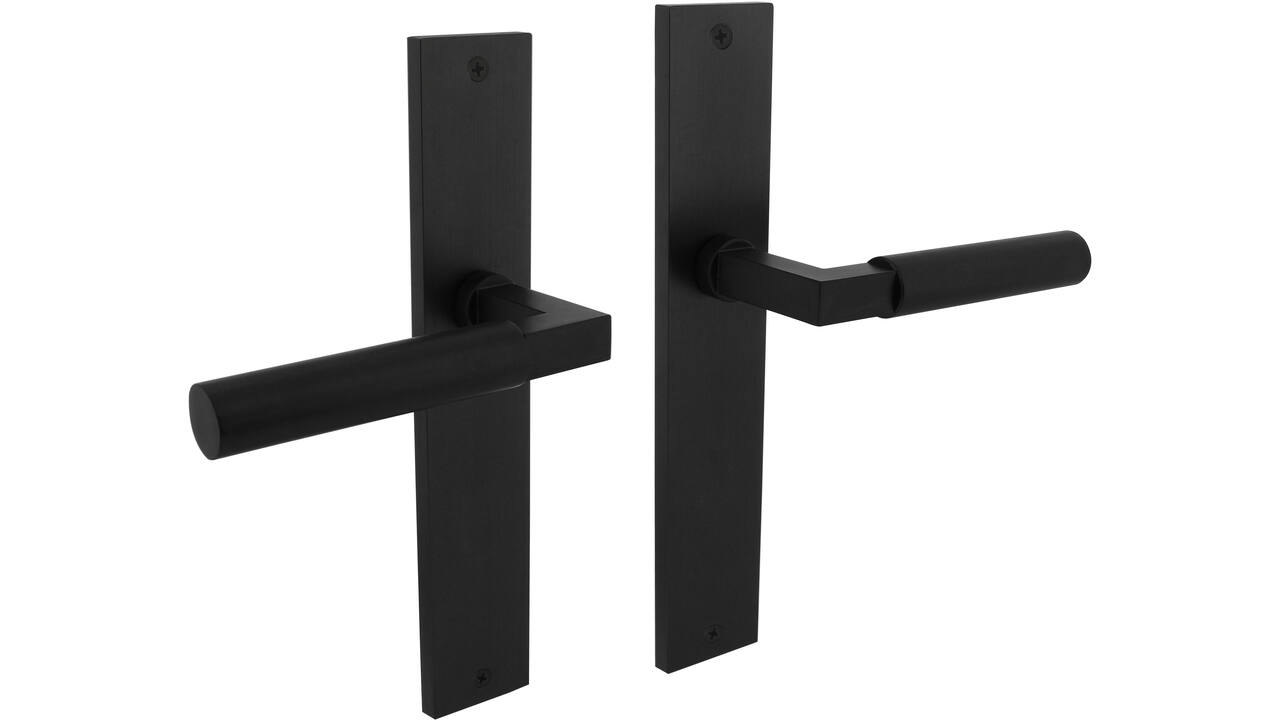 Deurkruk Baustil op schild rechthoekig 245x45mm blind zwart