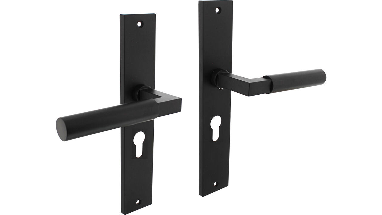 Deurkruk Baustil op schild rechthoekig 245x45mm profielcilindergat 55mm zwart