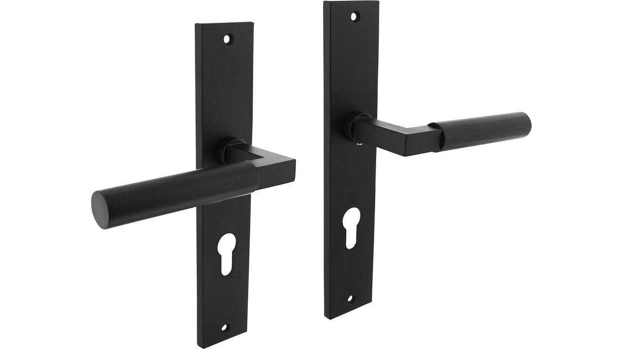Deurkruk Baustil op schild rechthoekig 245x45mm profielcilindergat 72mm zwart