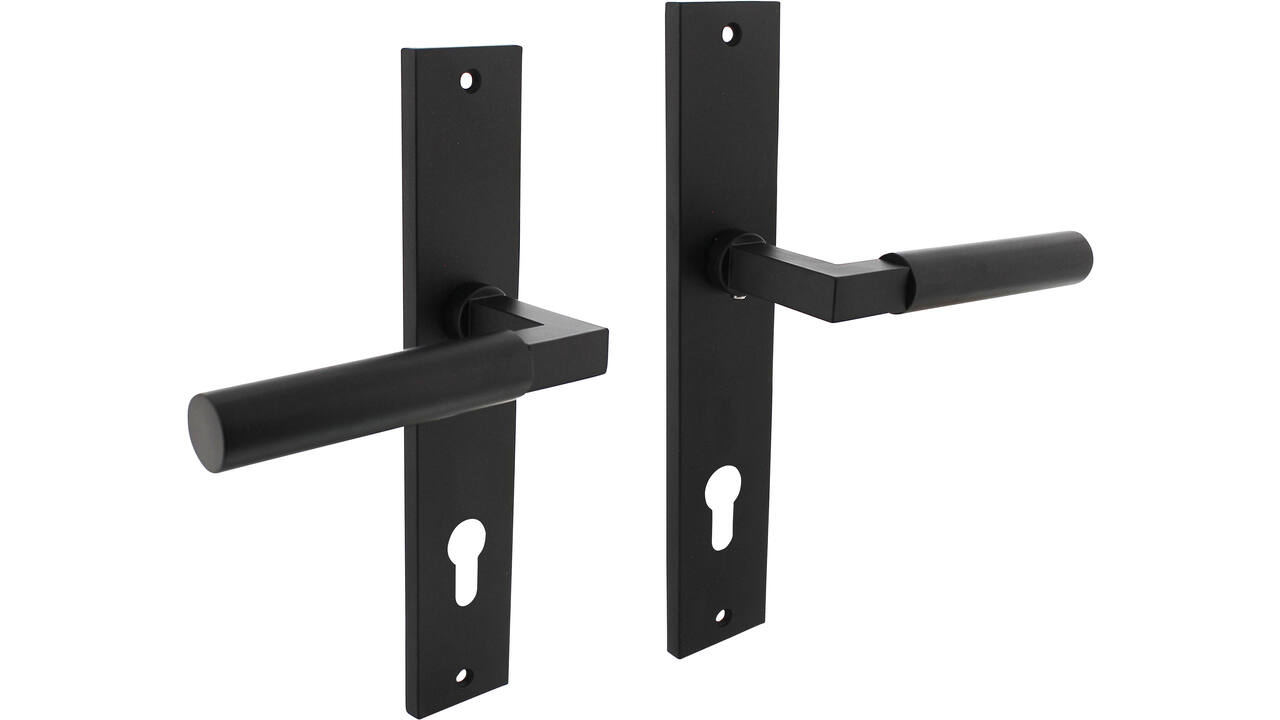 Deurkruk Baustil op schild rechthoekig 245x45mm profielcilindergat 78mm zwart
