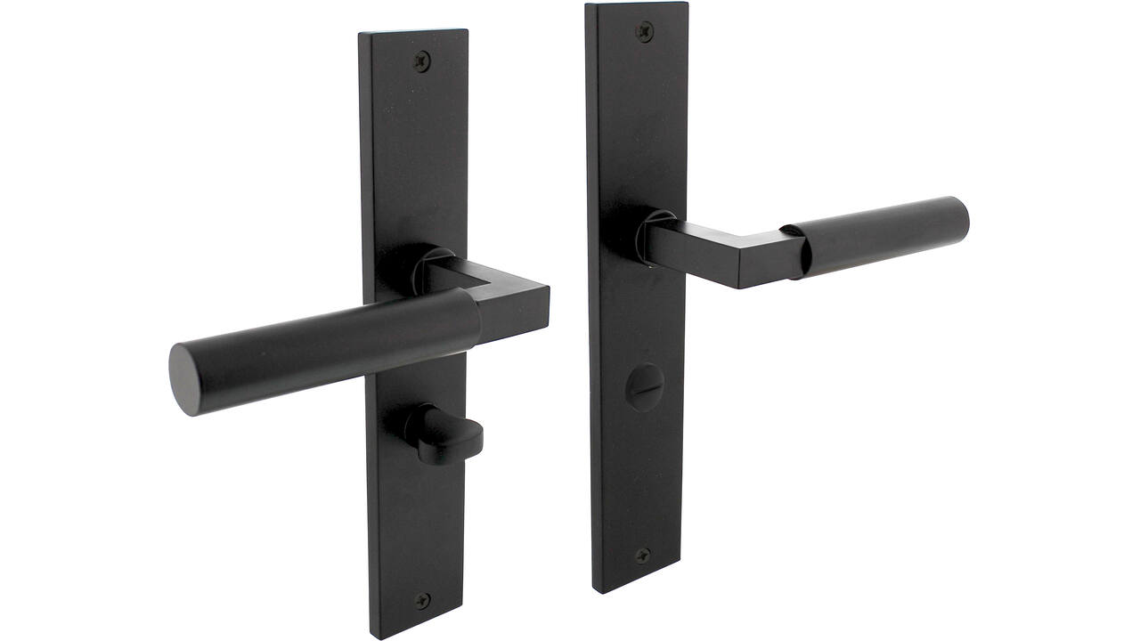 Deurkruk Baustil op schild rechthoekig 245x45mm wc 63/8mm zwart