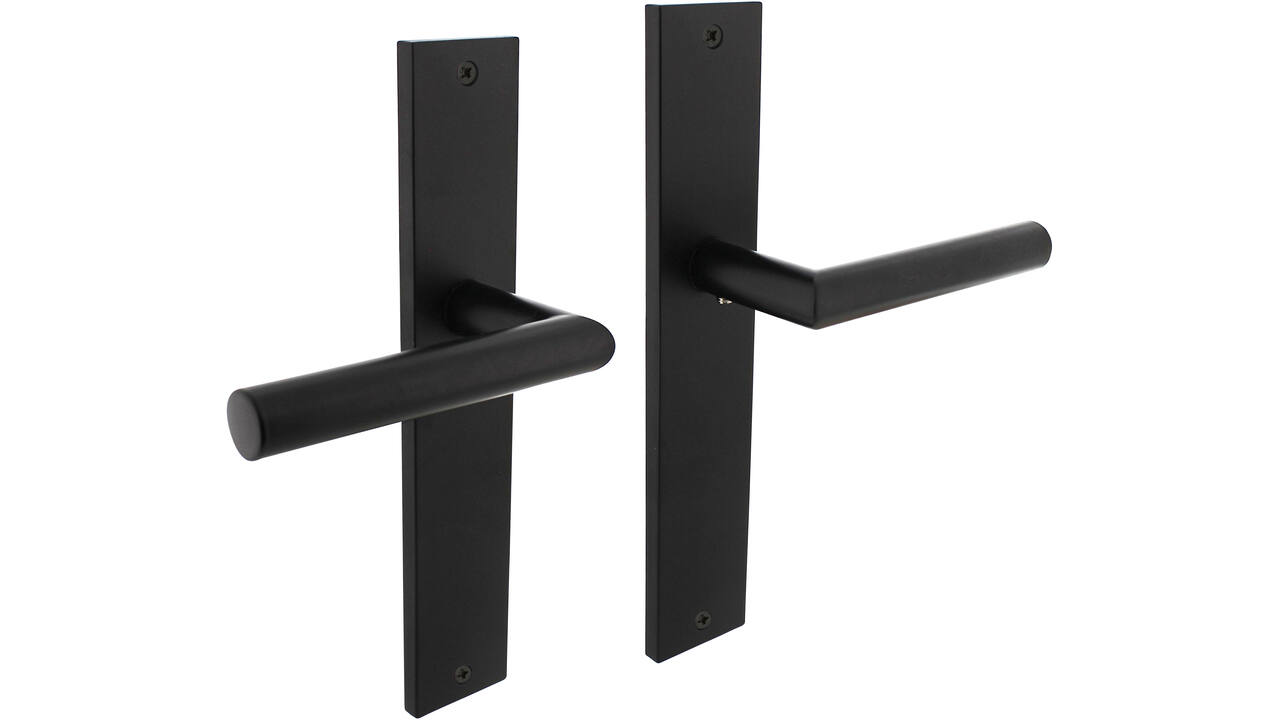 Deurkruk Bastian op schild rechthoekig 245x45mm blind zwart