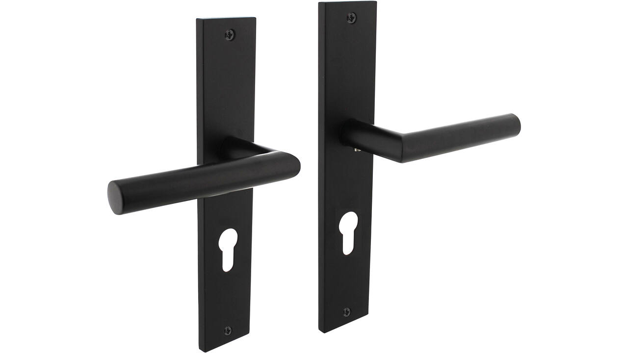 Deurkruk Bastian op schild rechthoekig 245x45mm profielcilindergat 72mm zwart