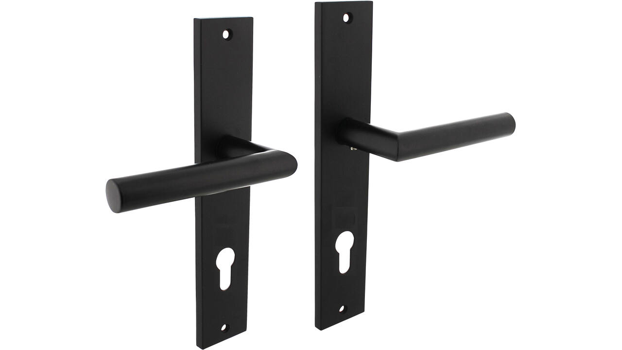Deurkruk Bastian op schild rechthoekig 245x45mm profielcilindergat 78mm zwart