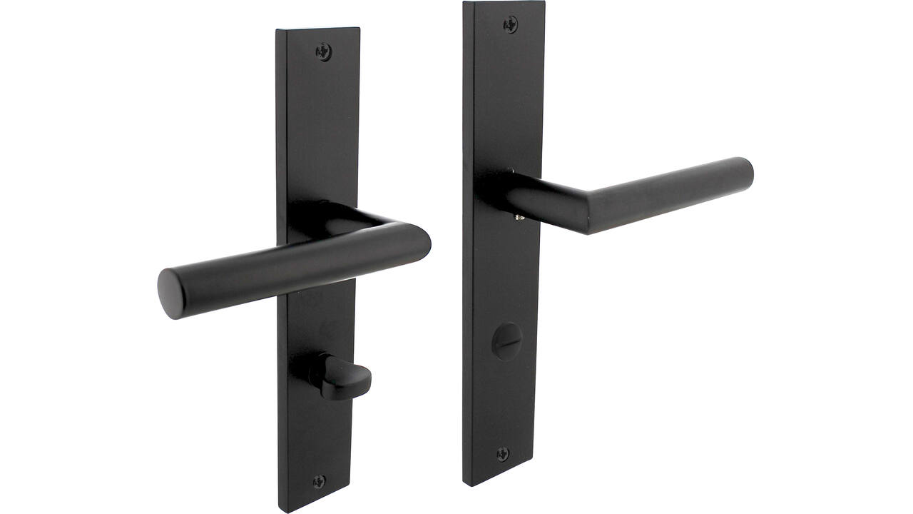 Deurkruk Bastian op schild rechthoekig 245x45mm wc 78/8mm zwart