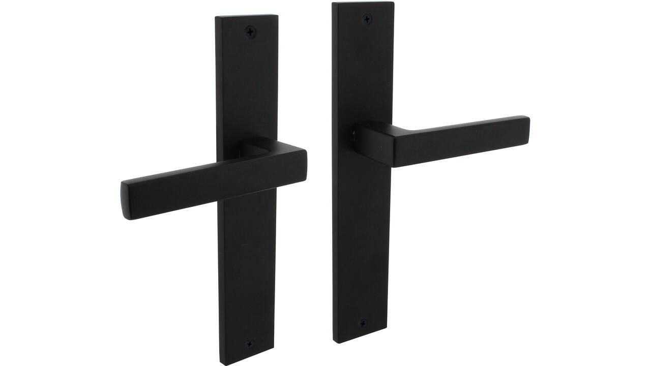 Deurkruk Hera op schild rechthoekig 245x45mm blind zwart