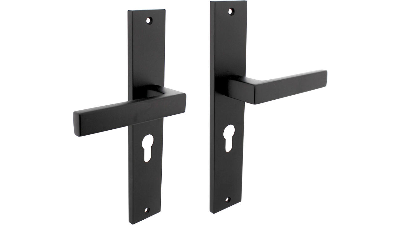 Deurkruk Hera op schild rechthoekig 245x45mm profielcilindergat 55mm zwart