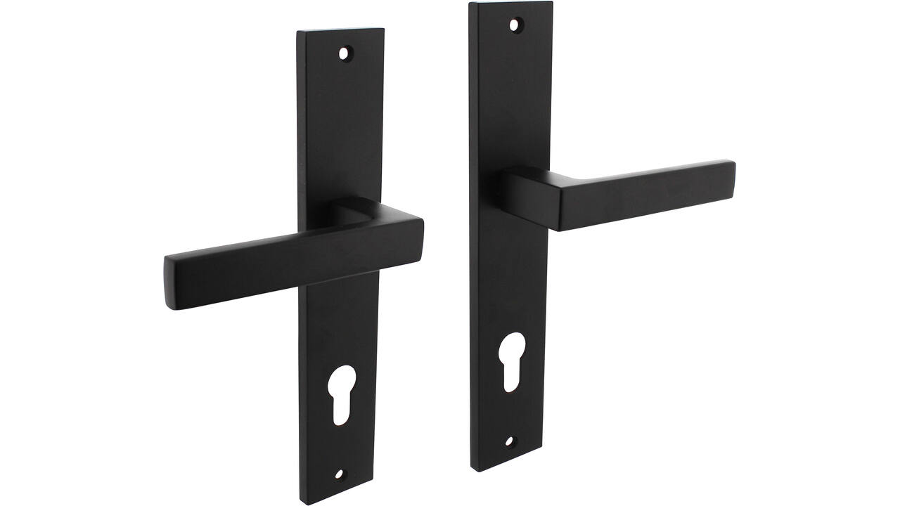 Deurkruk Hera op schild rechthoekig 245x45mm profielcilindergat 78mm zwart