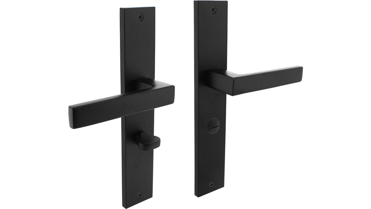 Deurkruk Hera op schild rechthoekig 245x45mm wc 63/8mm zwart