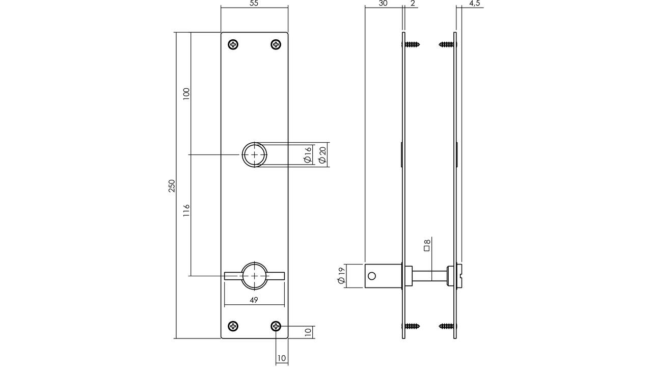 Schilden rechthoekig 250x55x2mm wc 116/8mm structuur zwart
