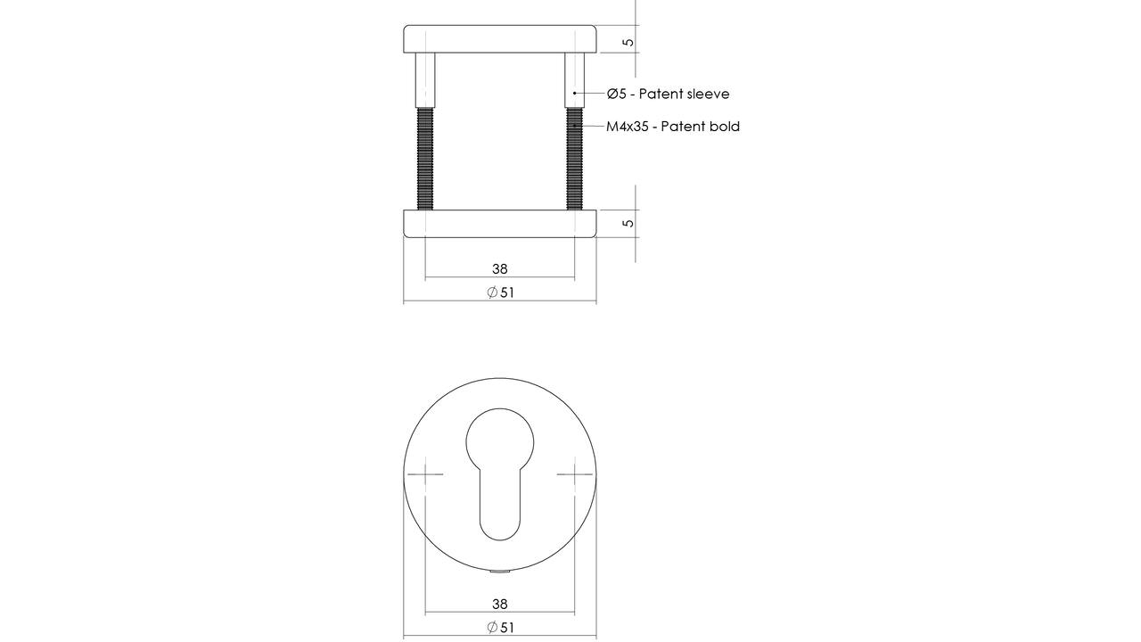 Cilinderrozetten verdekt ø51x5mm met nokken zwart