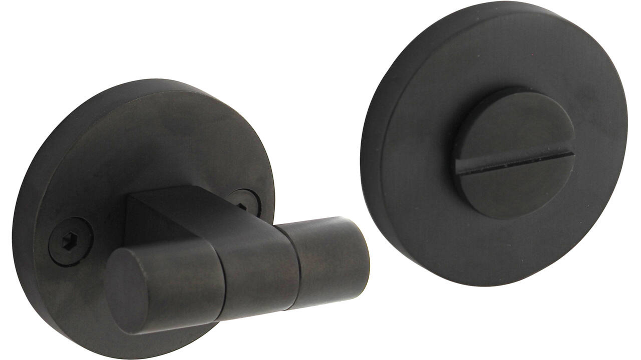WC-sluiting éénzijdig verdekt ø55x8mm met stift 8x8mm, knop op schroefgat rozet PVD zwart