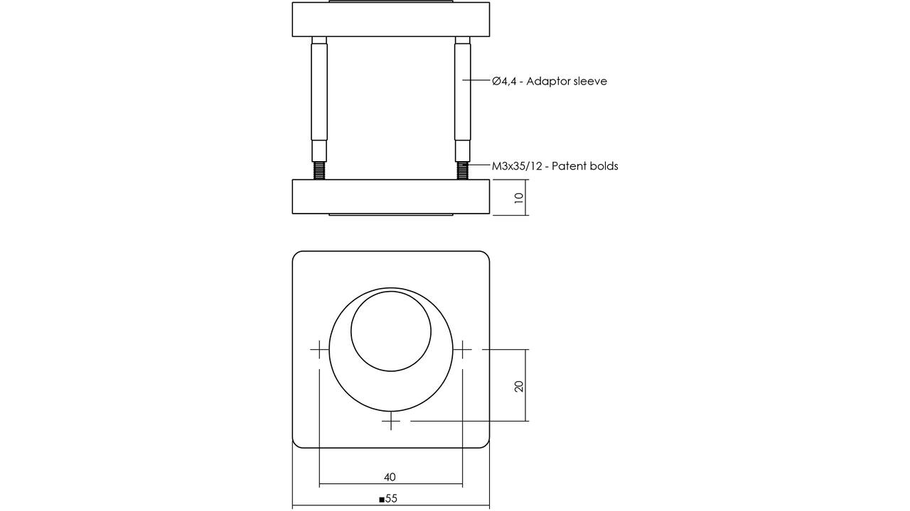 Rondcilinderrozetten verdekt 55x55x10mm met nokken zwart