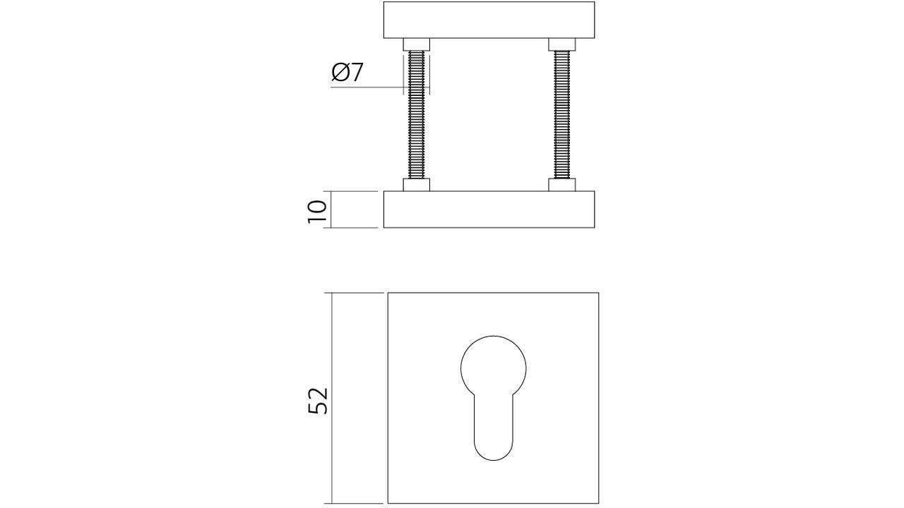 Cilinderrozetten verdekt 52x52x10mm met nokken zwart