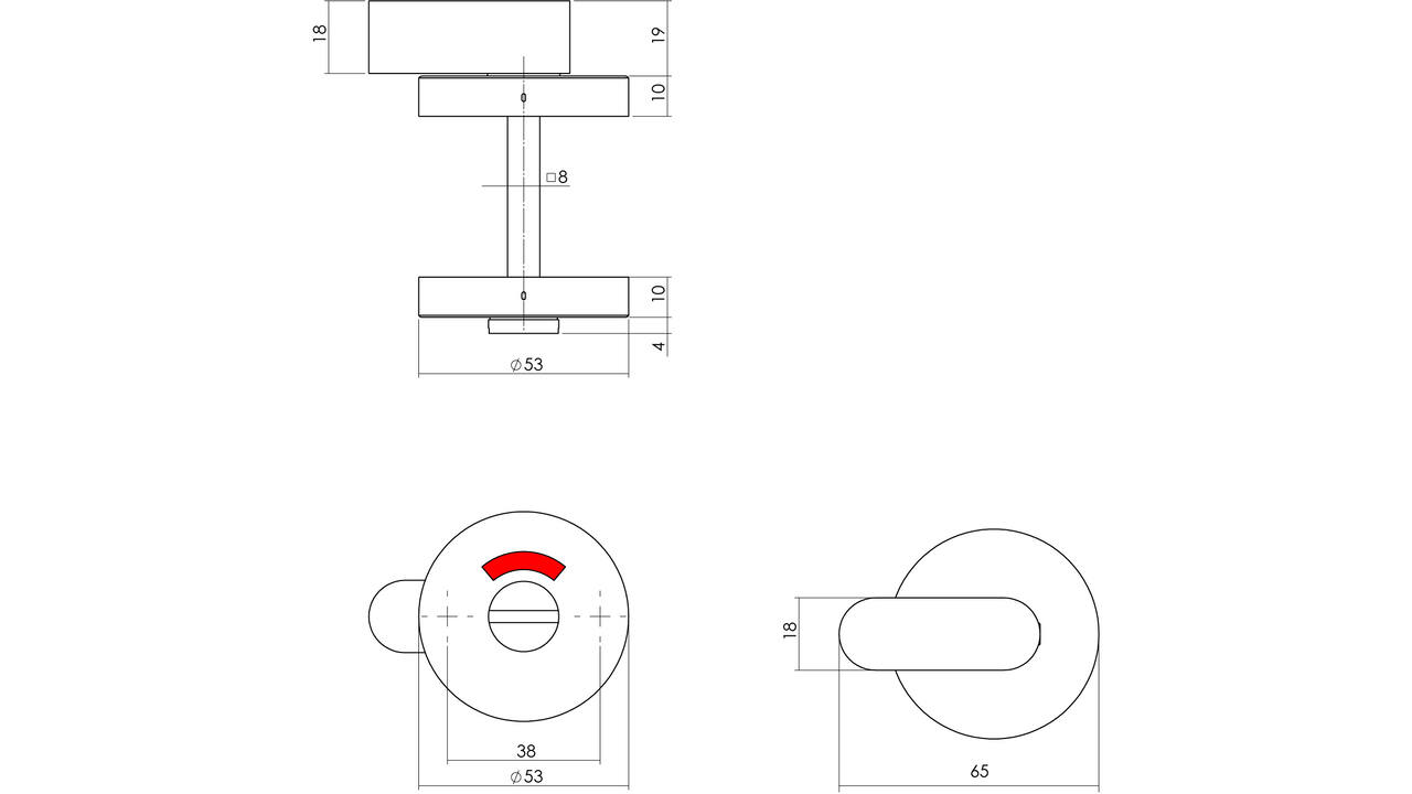 WC-sluiting verdekt ø53x10mm met comfortknop en stift 8x8mm structuur zwart