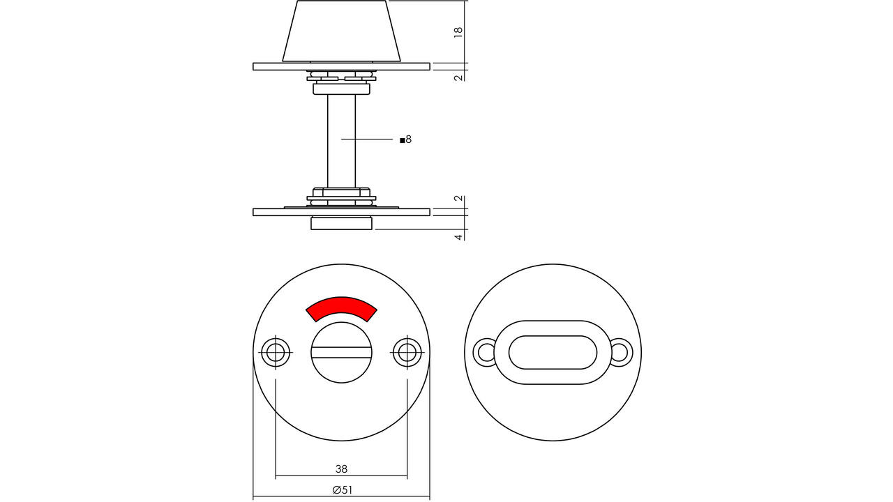 WC-sluiting ø51x2mm met stift 8x8mm structuur zwart