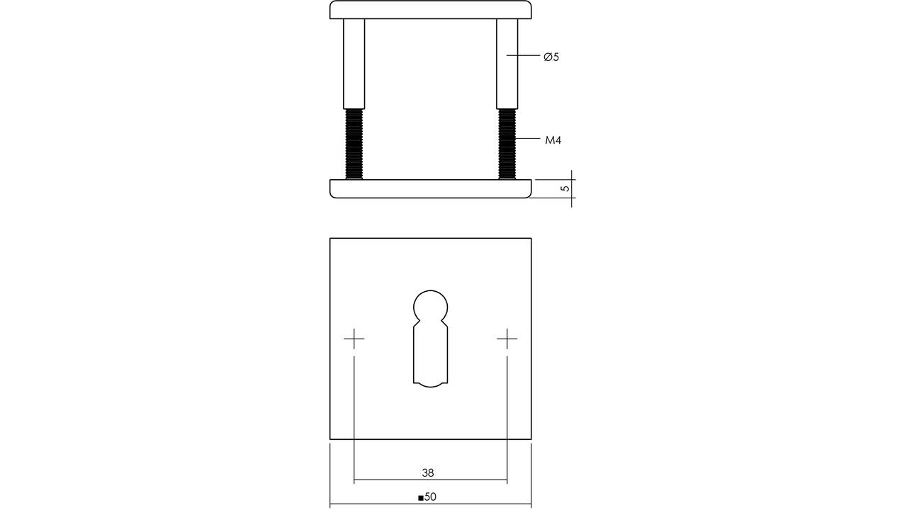 Sleutelrozetten verdekt 50x50x5mm structuur zwart