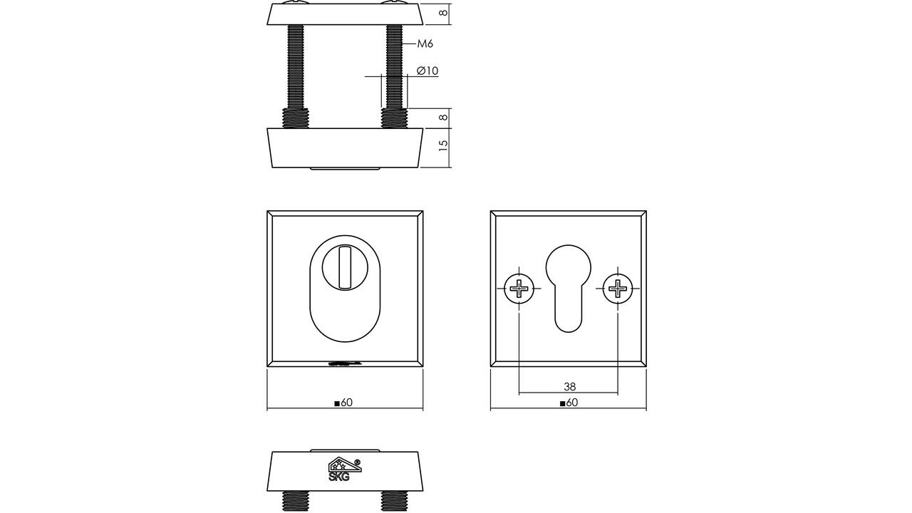 SKG3 veiligheidsrozetten vierkant 60x60x15mm profielcilindergat met kerntrekbeveiliging zwart