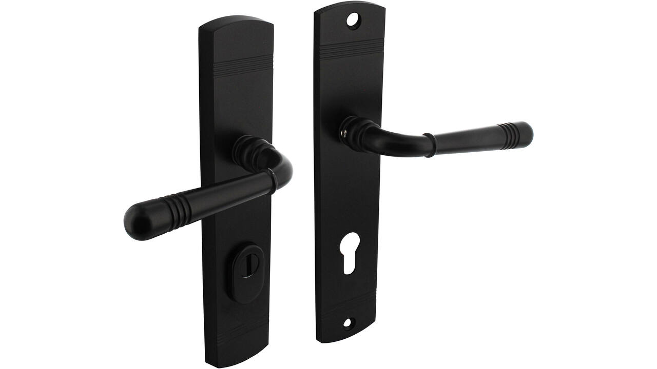 Achterdeurbeslag Helena 239x50mm kruk/kruk profielcilindergat 72mm met kerntrekbeveiliging zwart