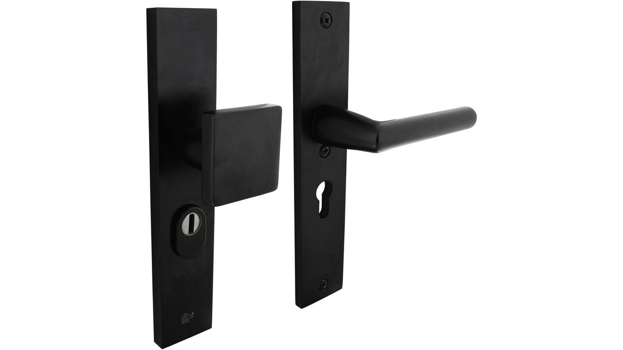 SKG3 veiligheidsbeslag rechthoekig 250x50mm greep/kruk Jura met veerconstructie profielcilindergat 55mm met kerntrekbeveiliging zwart