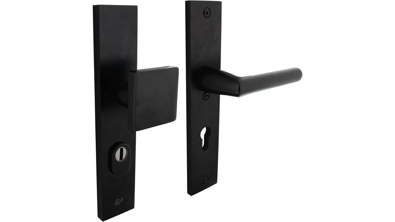 SKG3 veiligheidsbeslag rechthoekig 250x50mm greep/kruk Jura met veerconstructie profielcilindergat 72mm met kerntrekbeveiliging zwart