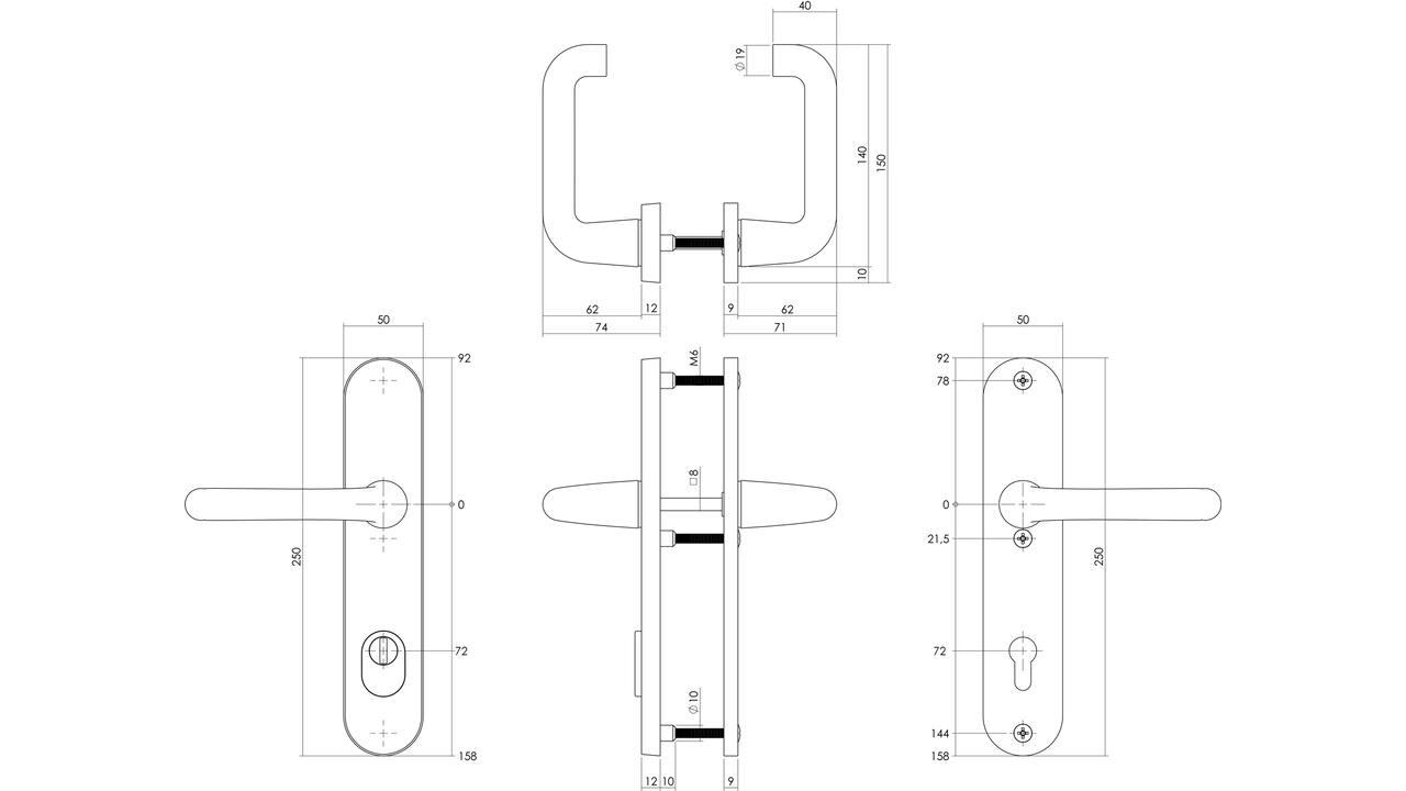 SKG3 veiligheidsbeslag ovaal 250x50mm kruk/kruk Rond met veerconstructie profielcilindergat 72mm met kerntrekbeveiliging zwart