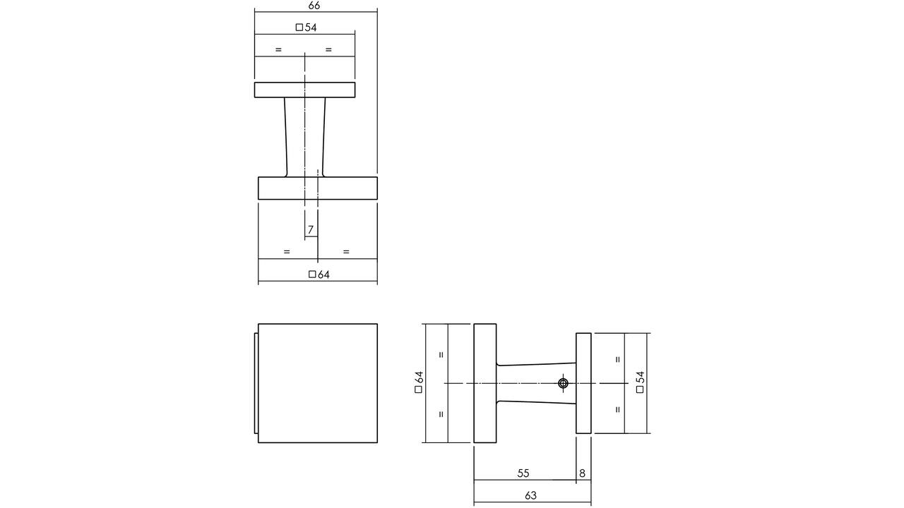 Voordeurknop vierkant 64x64mm op achterplaat 54x54mm verkropt éénzijdige montage structuur zwart