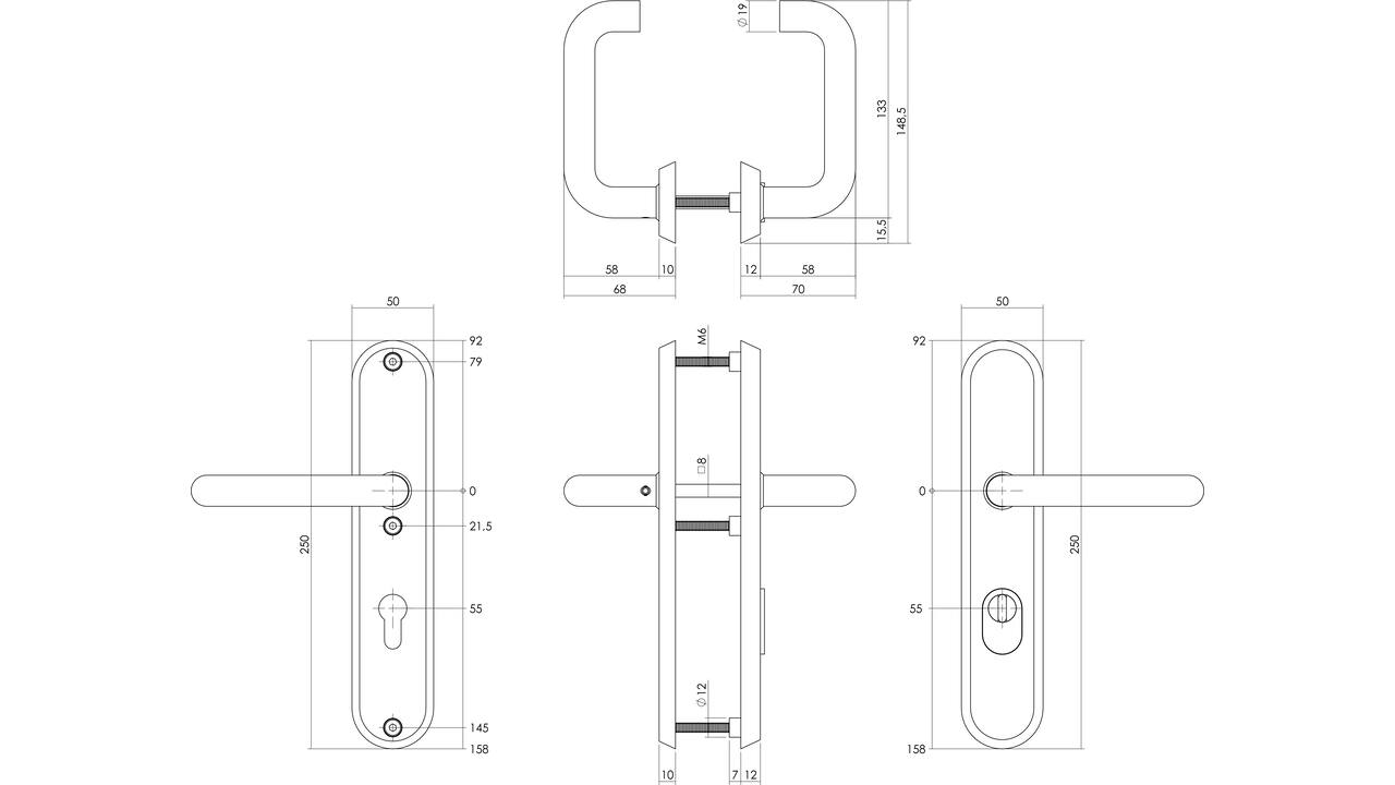 SKG3 veiligheidsbeslag ovaal 250x50mm kruk/kruk Rond profielcilindergat 55mm met kerntrekbeveiliging structuur zwart