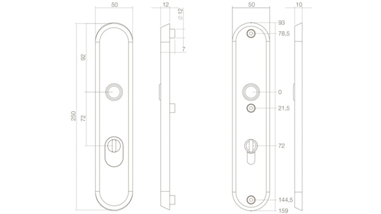 SKG3 veiligheidsschilden ovaal 250x50mm profielcilindergat 72mm met kerntrekbeveiliging structuur zwart