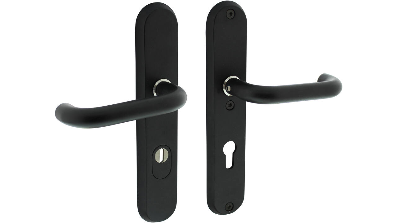 SKG3 veiligheidsbeslag ovaal 250x50mm kruk/kruk Rond profielcilindergat 92mm met kerntrekbeveiliging structuur zwart