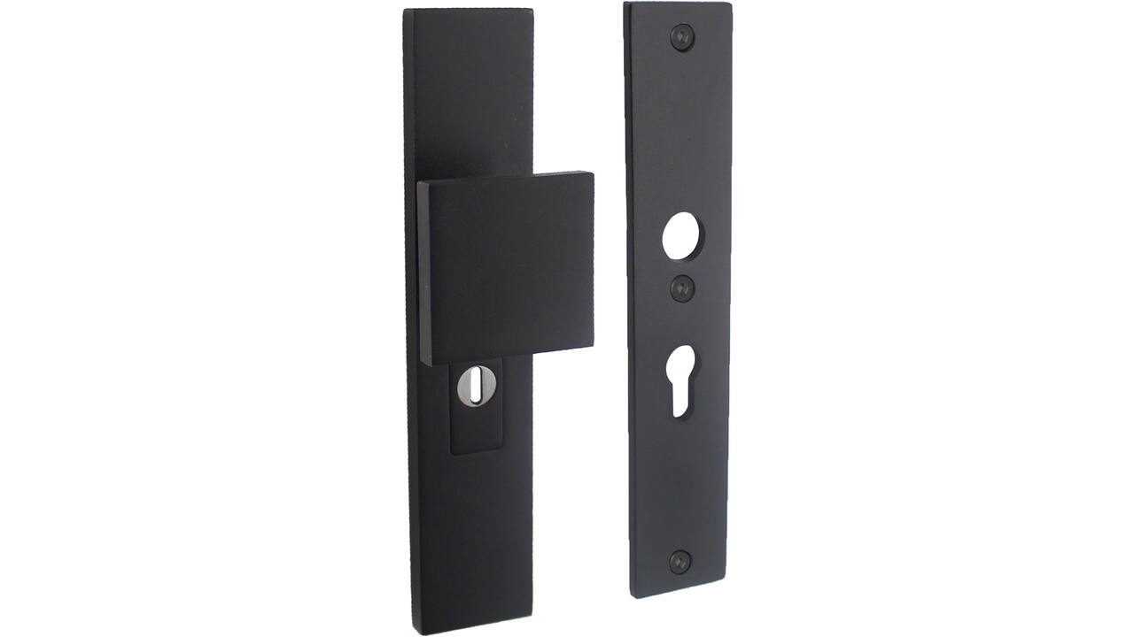 SKG3 veiligheidsschilden rechthoekig 250x50mm met greep profielcilindergat 55mm met kerntrekbeveiliging structuur zwart