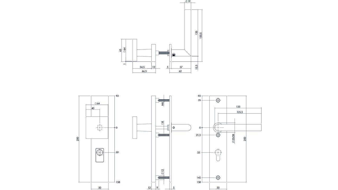 SKG3 veiligheidsbeslag rechthoekig 250x50mm greep/kruk Jura profielcilindergat 55mm met kerntrekbeveiliging structuur zwart