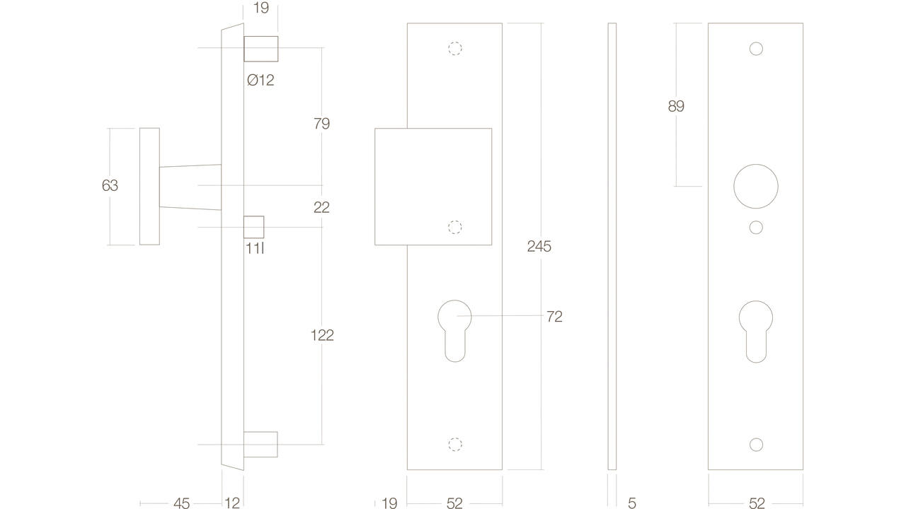 SKG3 veiligheidsschilden rechthoekig 250x50mm met greep profielcilindergat 72mm met kerntrekbeveiliging structuur zwart