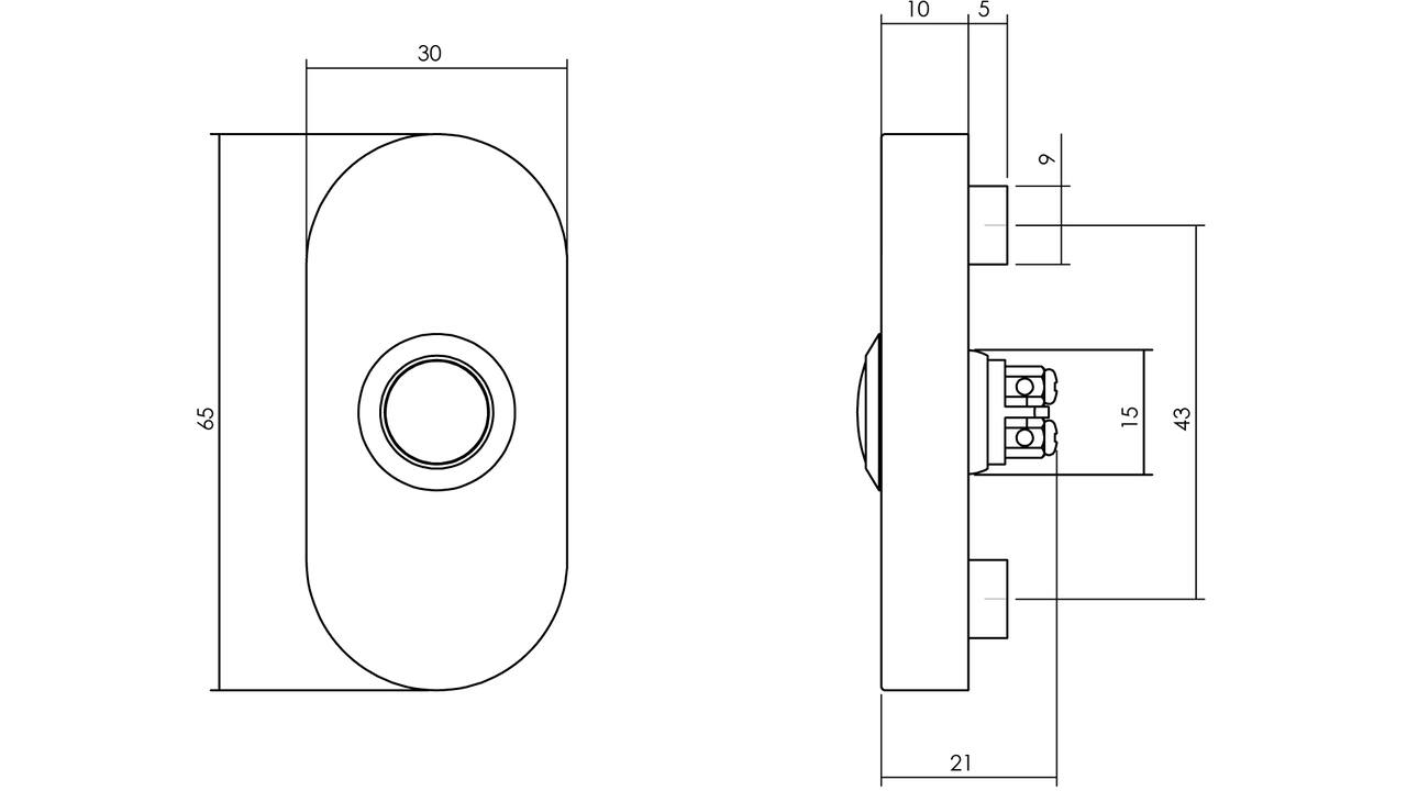 Deurbel ovaal 65x30x10mm verdekt structuur zwart