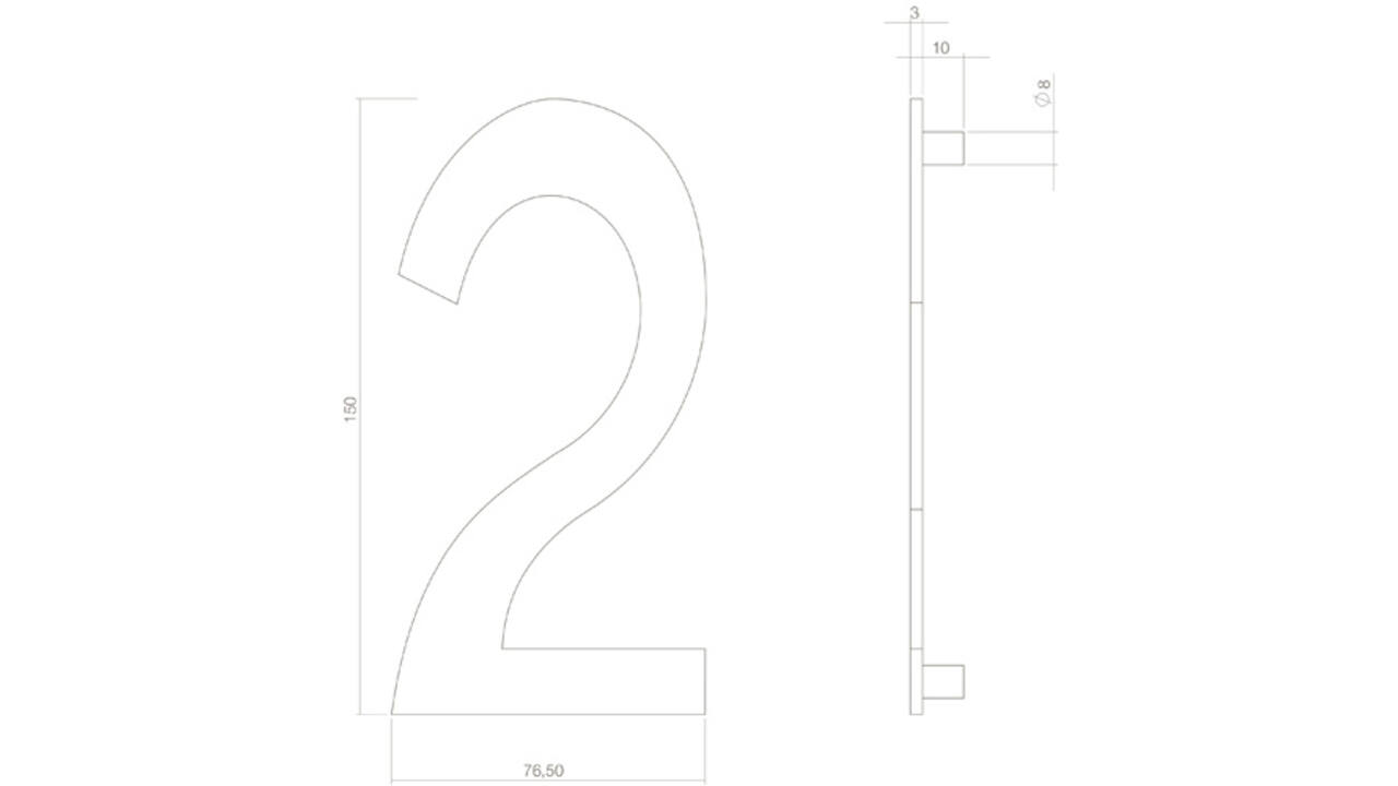 Huisnummer 2 150mm structuur zwart