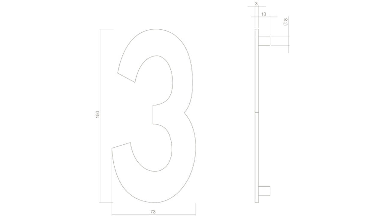 Huisnummer 3 150mm structuur zwart