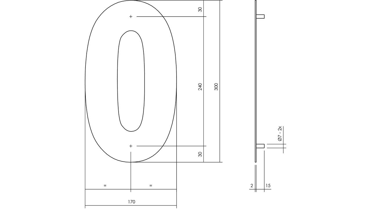 Huisnummer 0 XL 300mm structuur zwart