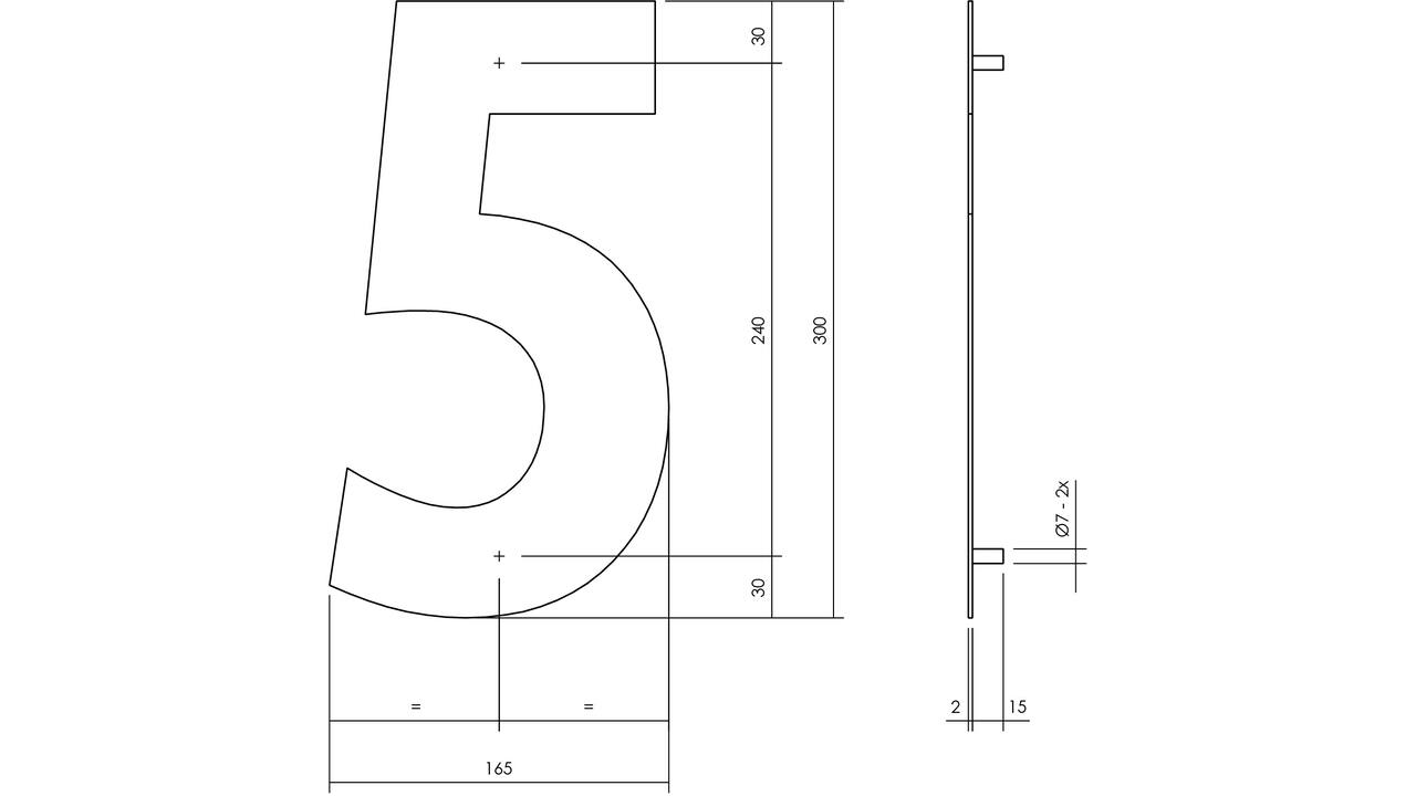 Huisnummer 5 XL 300mm structuur zwart