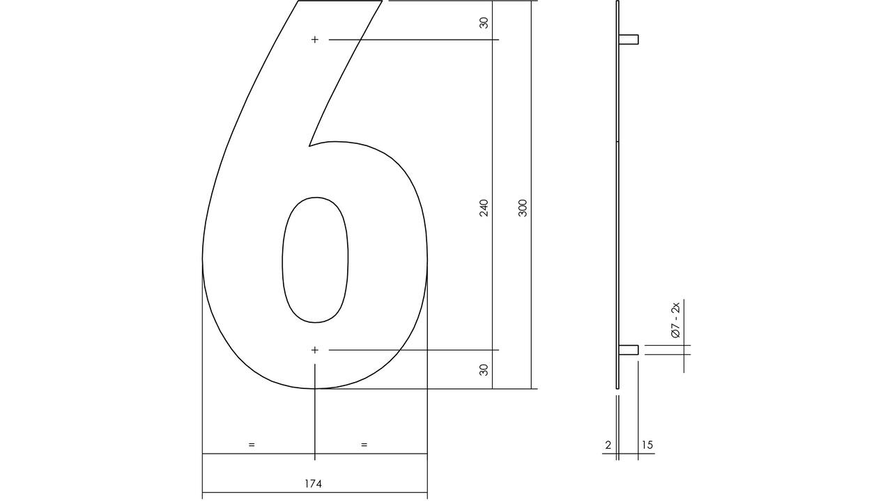 Huisnummer 6 XL 300mm structuur zwart