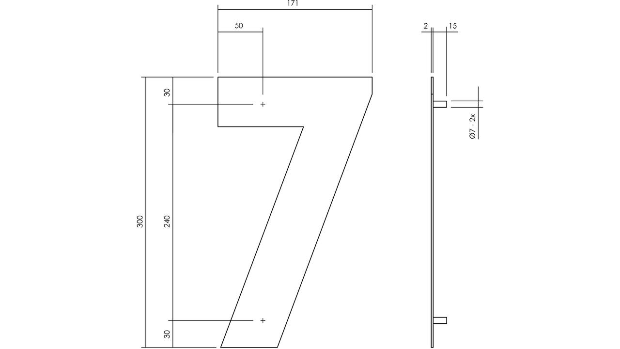 Huisnummer 7 XL 300mm structuur zwart
