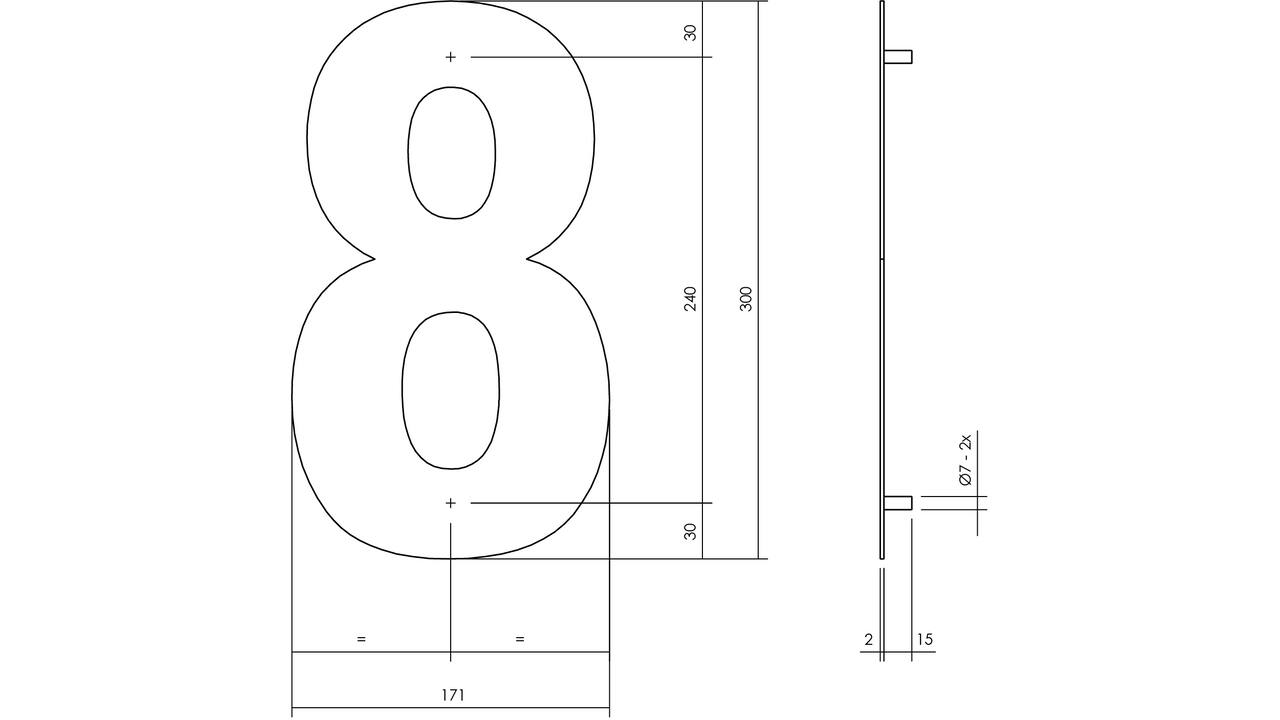 Huisnummer 8 XL 300mm structuur zwart