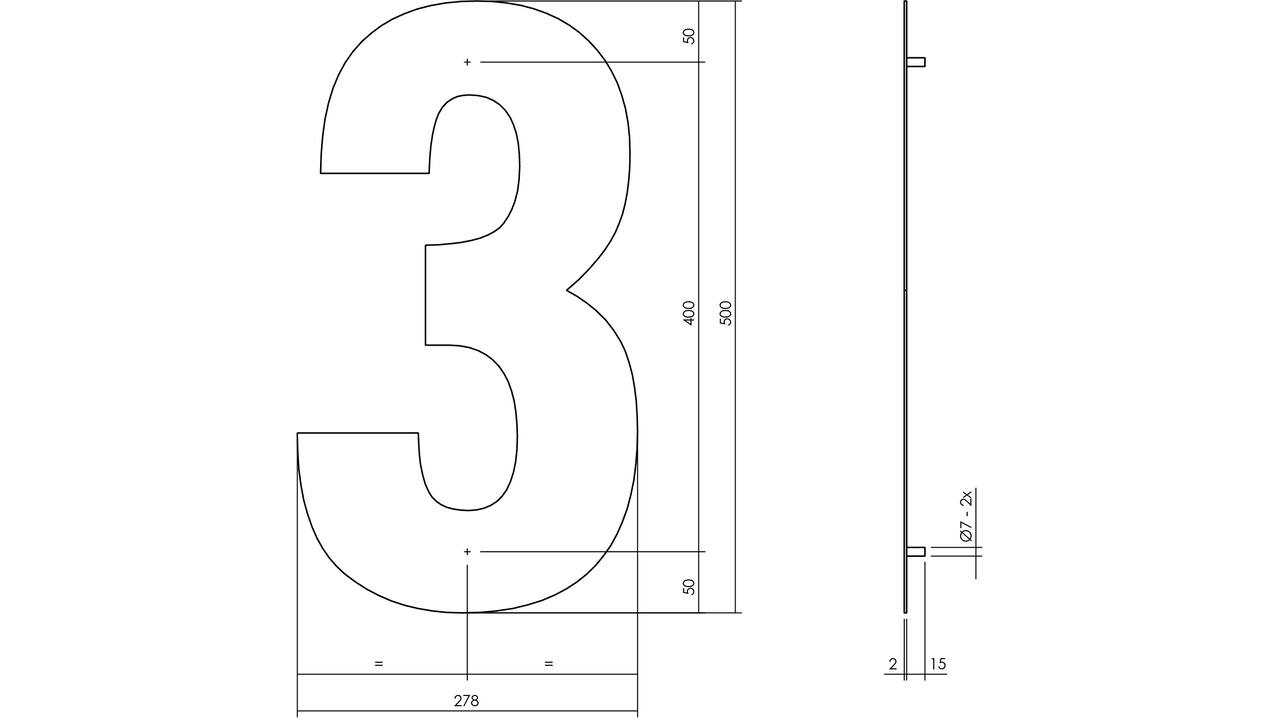 Huisnummer 3 XXL 500mm structuur zwart