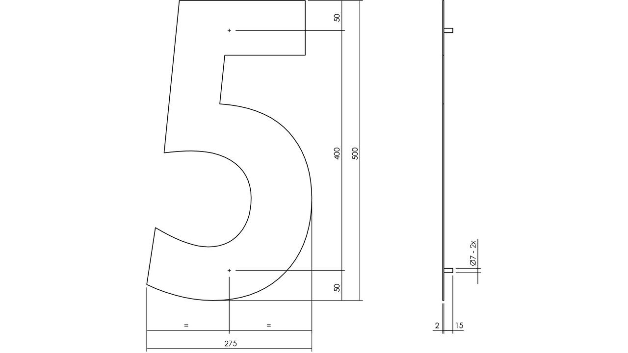 Huisnummer 5 XXL 500mm structuur zwart