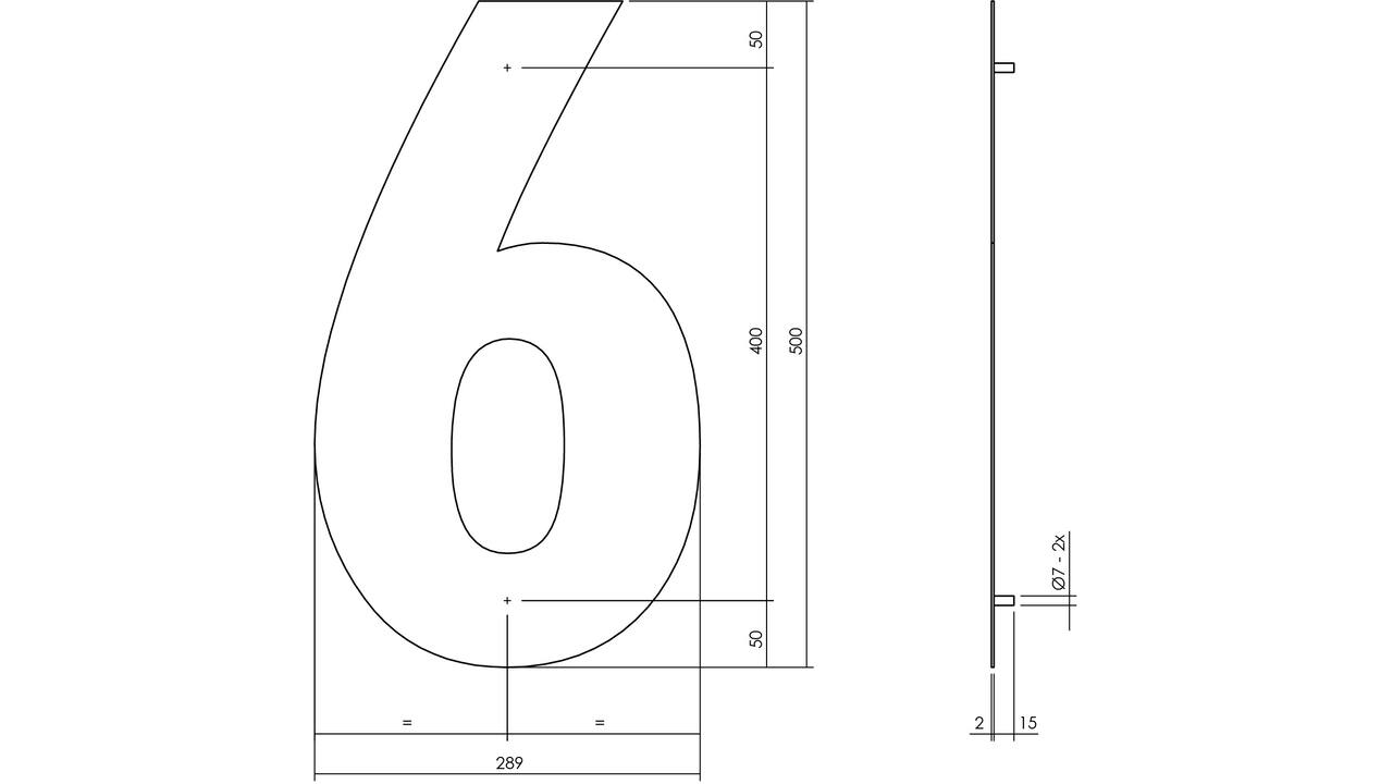Huisnummer 6 XXL 500mm structuur zwart