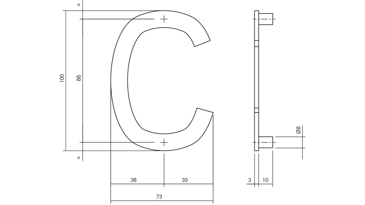 Huisletter C 100mm structuur zwart