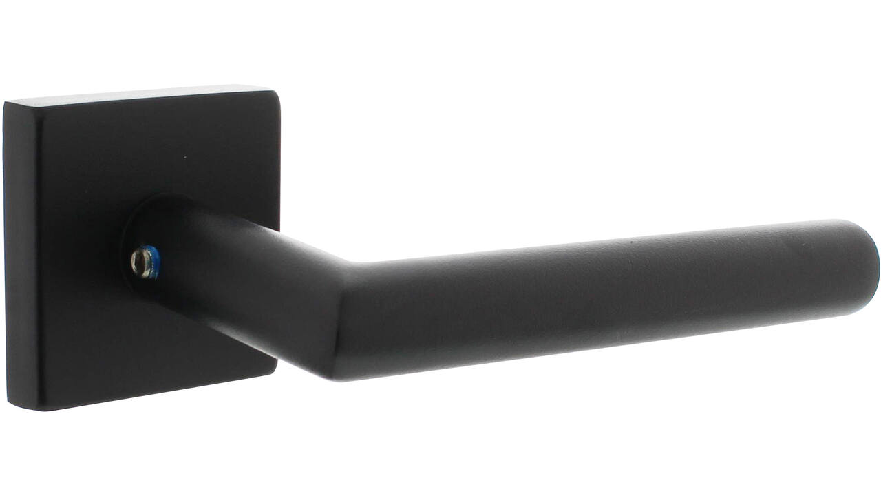 Deurkruk Jura met rozet massief verdekt 53x53x10mm met nokken structuur zwart