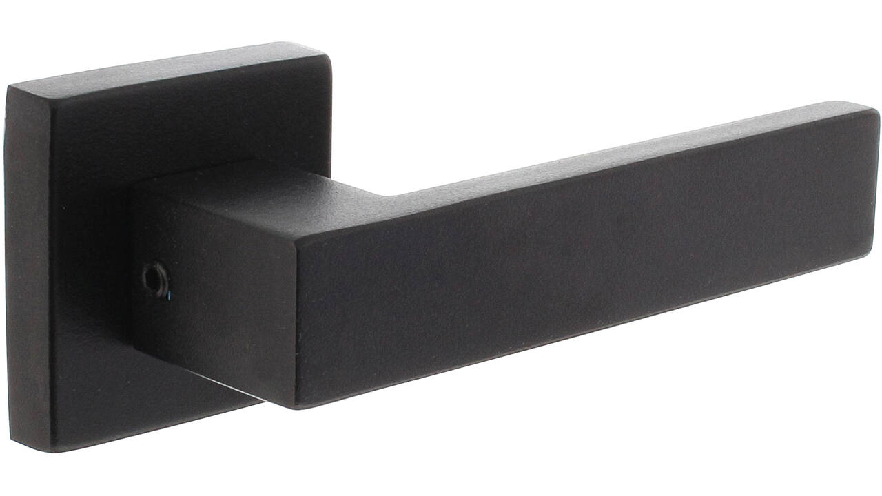 Deurkruk Amsterdam met rozet massief verdekt 53x53x10mm met nokken structuur zwart