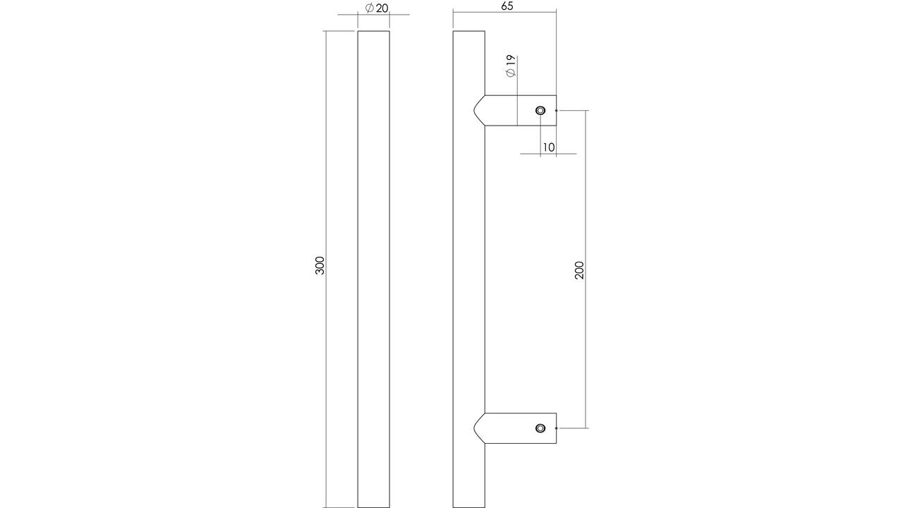 Deurgreep T-vorm 300x65x20mm hart op hart 200mm structuur zwart