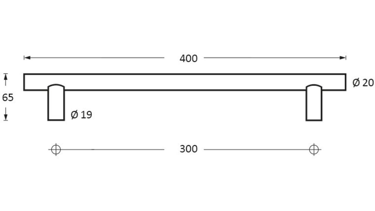 Deurgreep T-vorm 400x65x20mm hart op hart 300mm structuur zwart