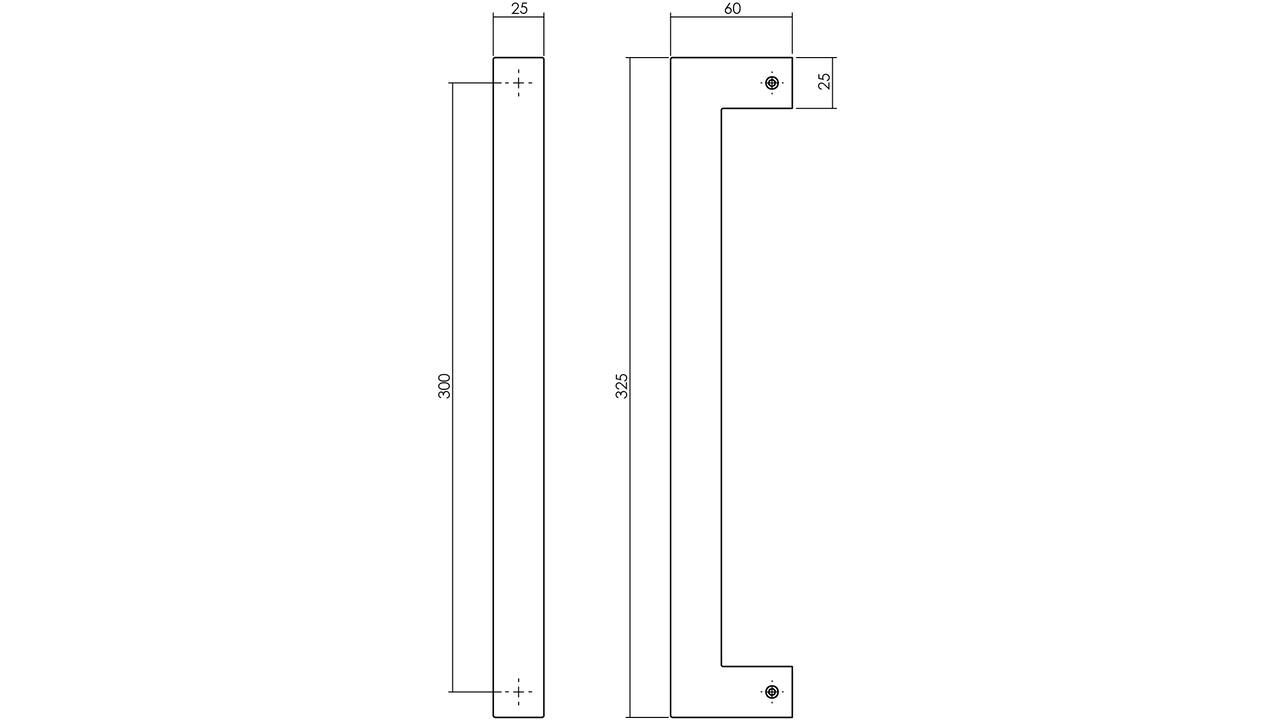 Deurgreep vierkant 325x60x25mm hart op hart 300mm structuur zwart